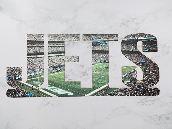 New York Jets Text Stadium Metal Sign Wall Art - NFL Football Team Decor