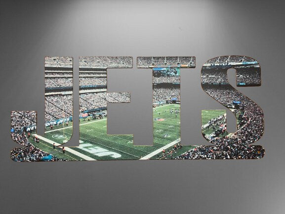New York Jets Text Stadium Metal Sign Wall Art - NFL Football Team Decor