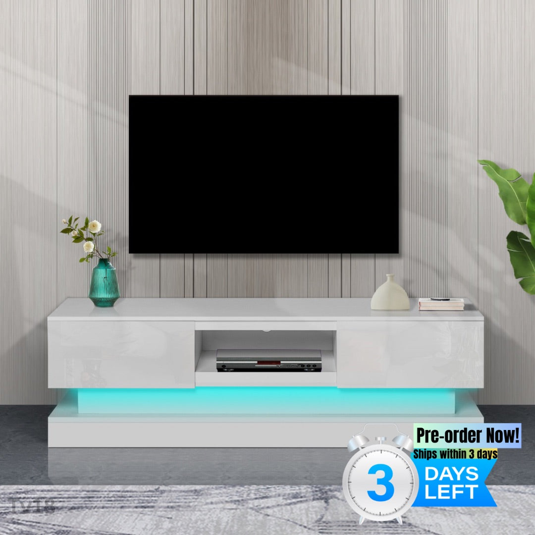 TV18-51.18inch WHITE morden TV Stand with LED Lights,high glossy front TV Cabinet,can be assembled in Lounge Room, Living Room or Bedroom,color:WHITE