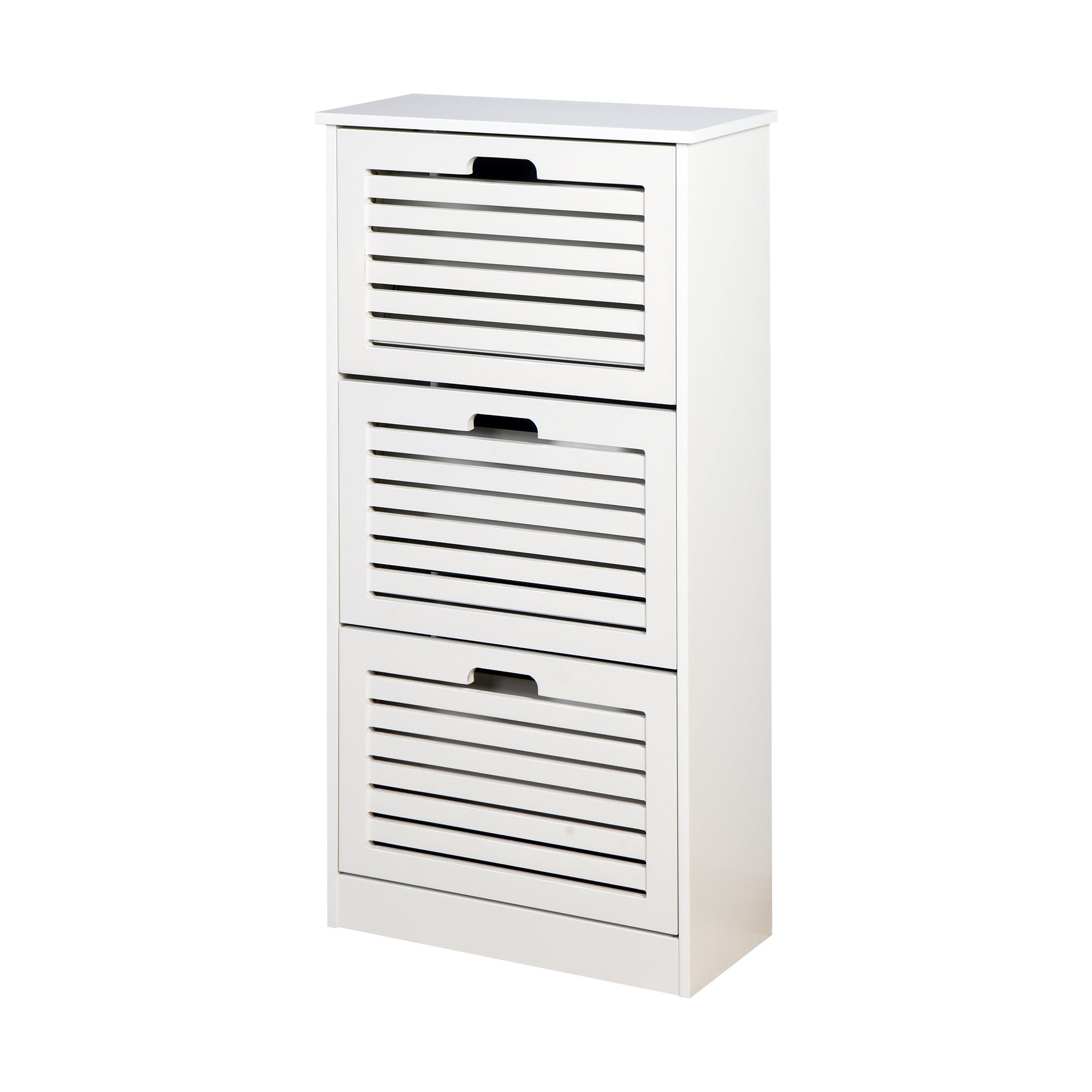 PQ3- Wooden Shoe Cabinet for Entryway;  White Shoe Storage Cabinet with 3 Flip Doors 20.94x9.45x43.11 inch