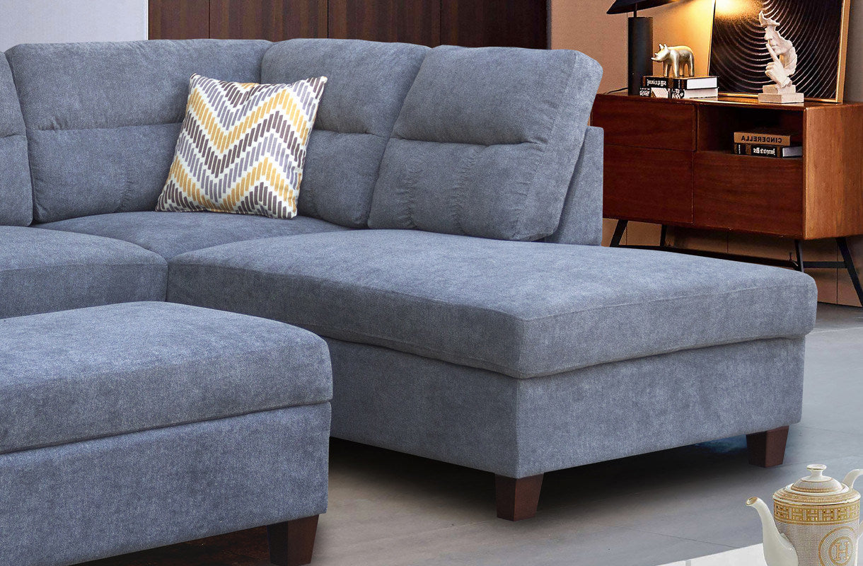 S2- Diego Gray Fabric Sectional Sofa with Right Facing Chaise, Storage Ottoman, and 2 Accent Pillows