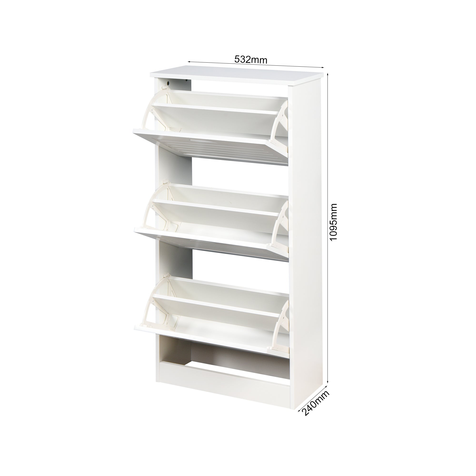 PQ3- Wooden Shoe Cabinet for Entryway;  White Shoe Storage Cabinet with 3 Flip Doors 20.94x9.45x43.11 inch