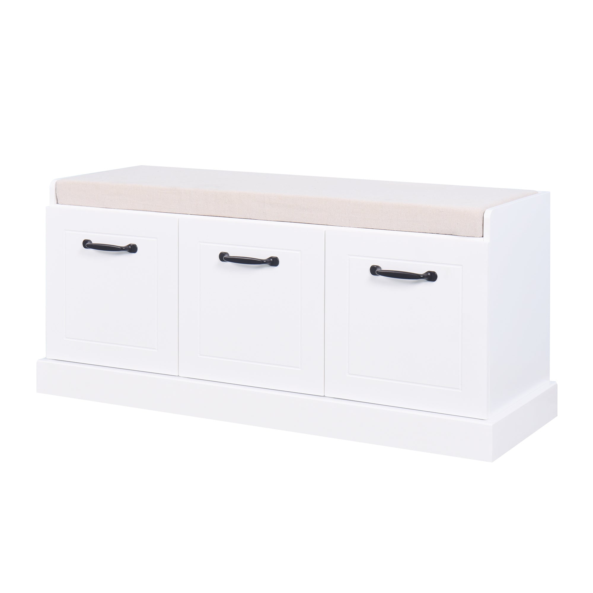 PK5- Wooden Entryway Shoe Cabinet Living Room Storage Bench with White Cushion