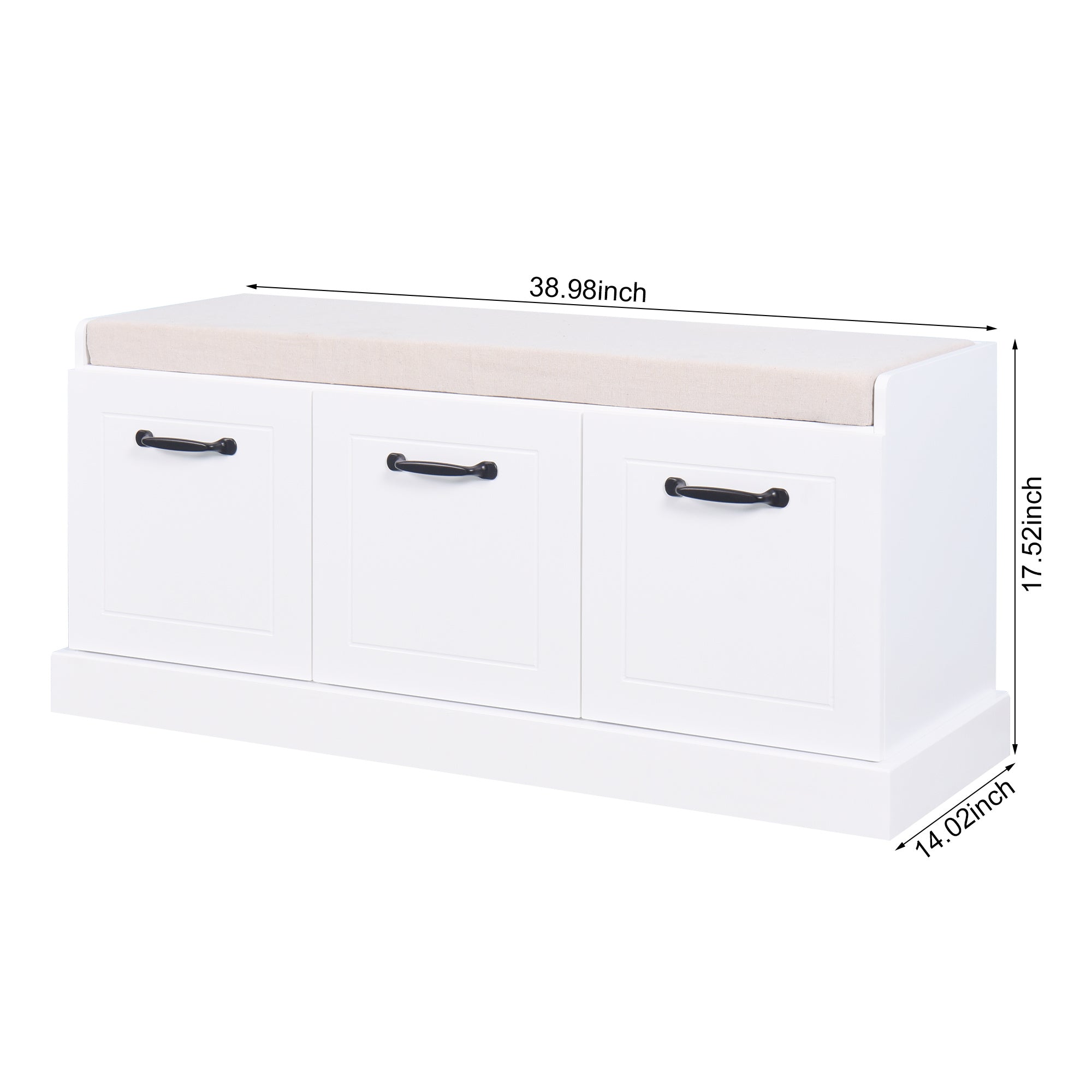 PK5- Wooden Entryway Shoe Cabinet Living Room Storage Bench with White Cushion