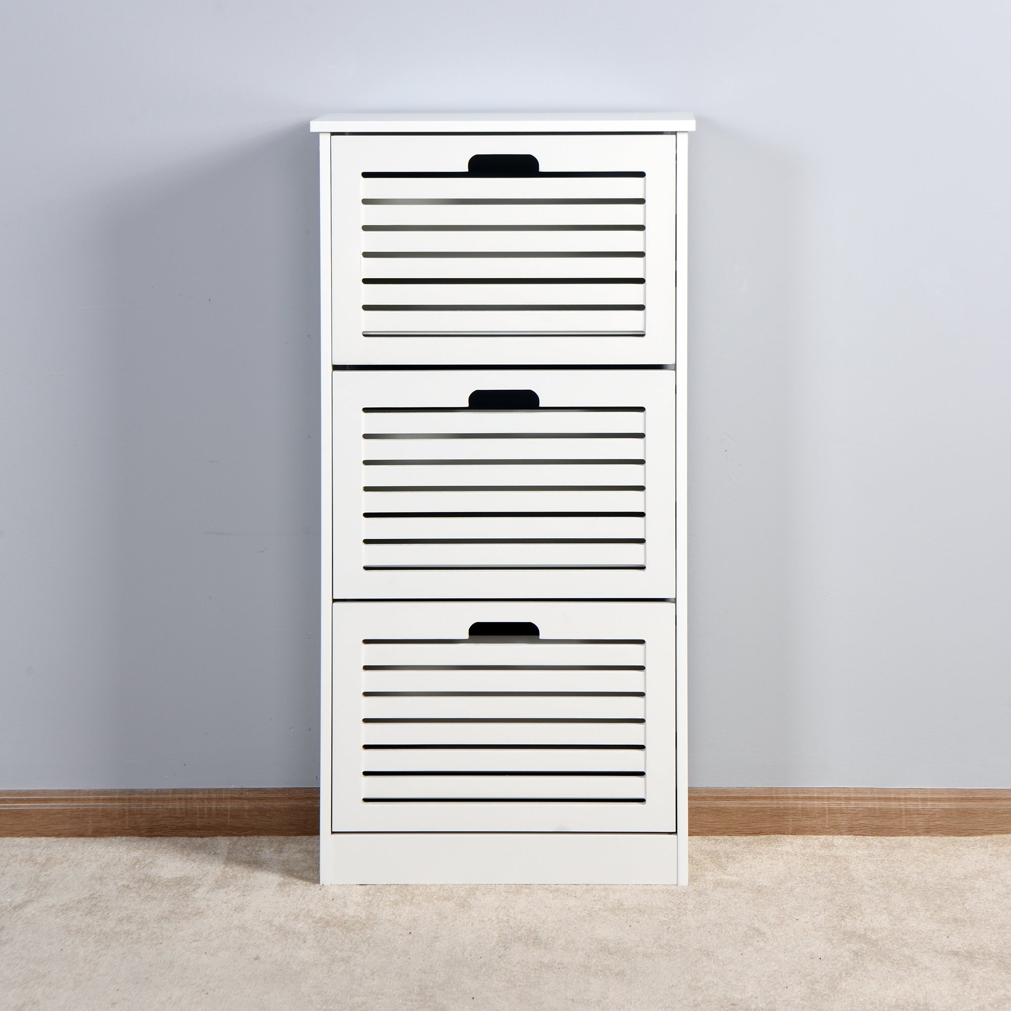 PQ3- Wooden Shoe Cabinet for Entryway;  White Shoe Storage Cabinet with 3 Flip Doors 20.94x9.45x43.11 inch