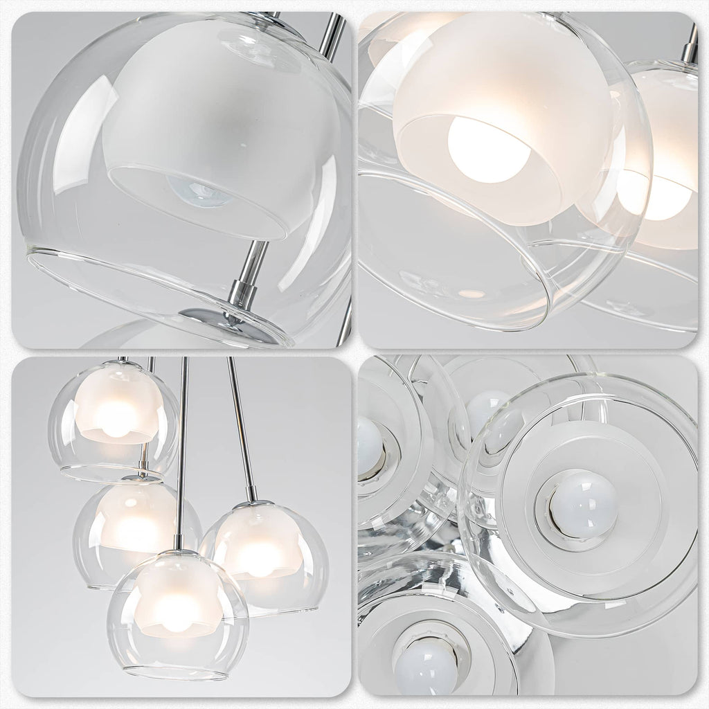 Nordic Chandelier Frosted White And Clear Double Layer Glass Shades Detail