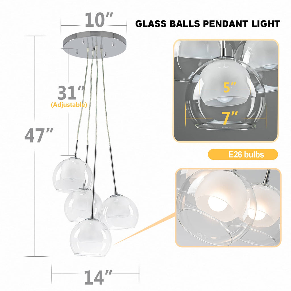 Nordic Chandelier Frosted White And Clear Double Layer Glass Shades Size