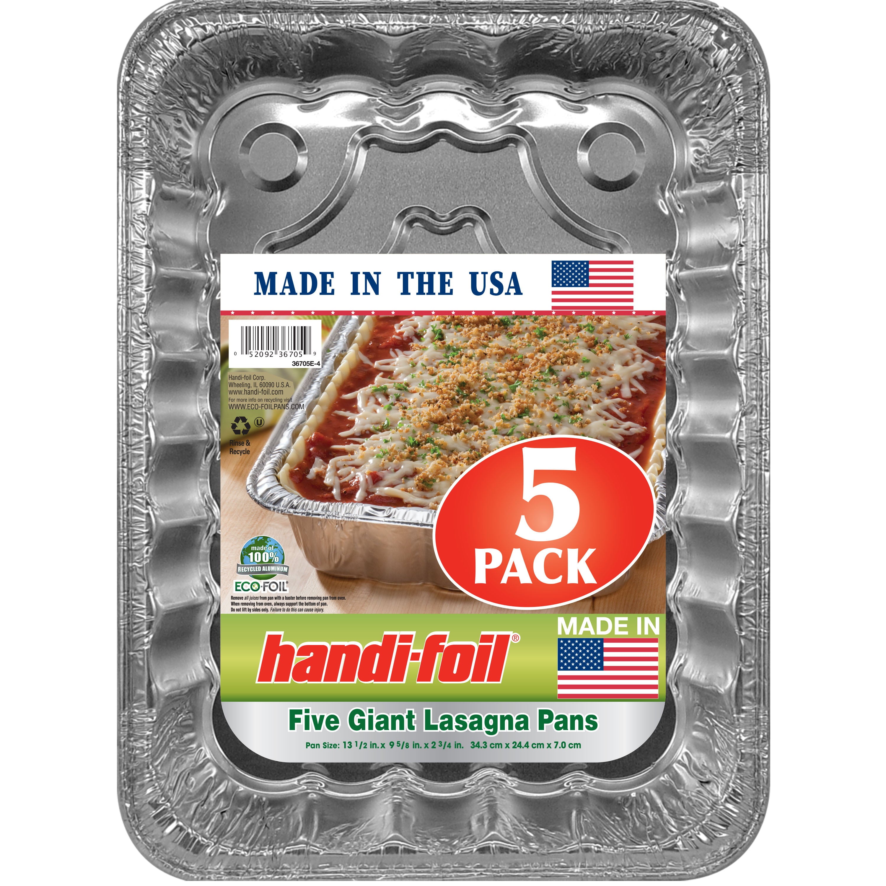 Handi-Foil Eco-Foil Giant Rectangular Aluminum Foil Lasagna Pans Dishes 5 Count