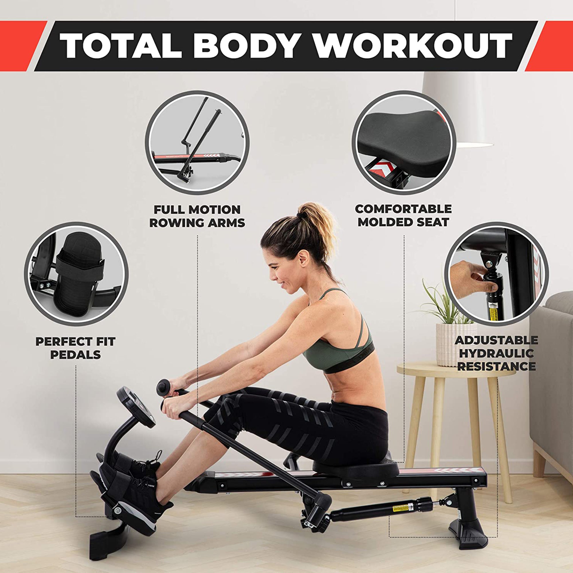 Rowing Machine for Exercise Equipment W/ Adjustable Resistance