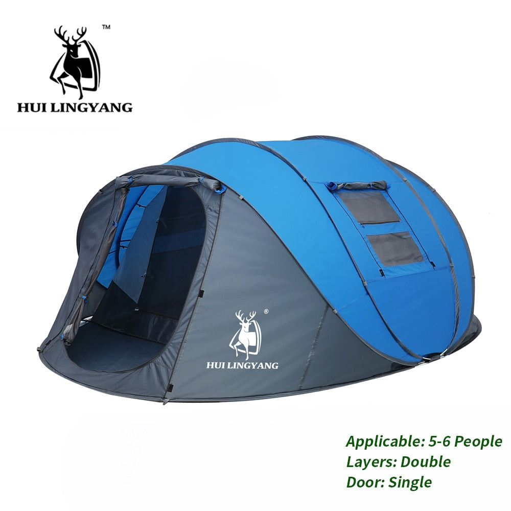 HUI LINGYANG Throw Pop Up Tent 4-6 Person Outdoor Automatic Tents Double Layers Large Family Tent Waterproof Camping Hiking Tent