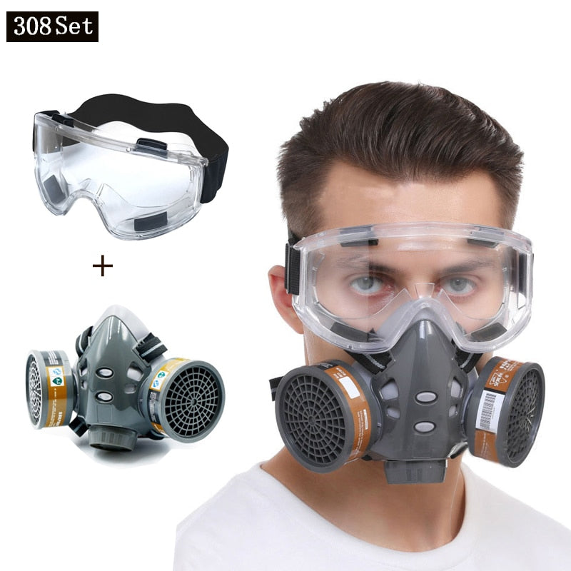 Full Face Gas Mask With Glasses Safety Spray Paint Chemical Pesticide Decoration Formaldehyde  Anti-Dust With Filter Respirator