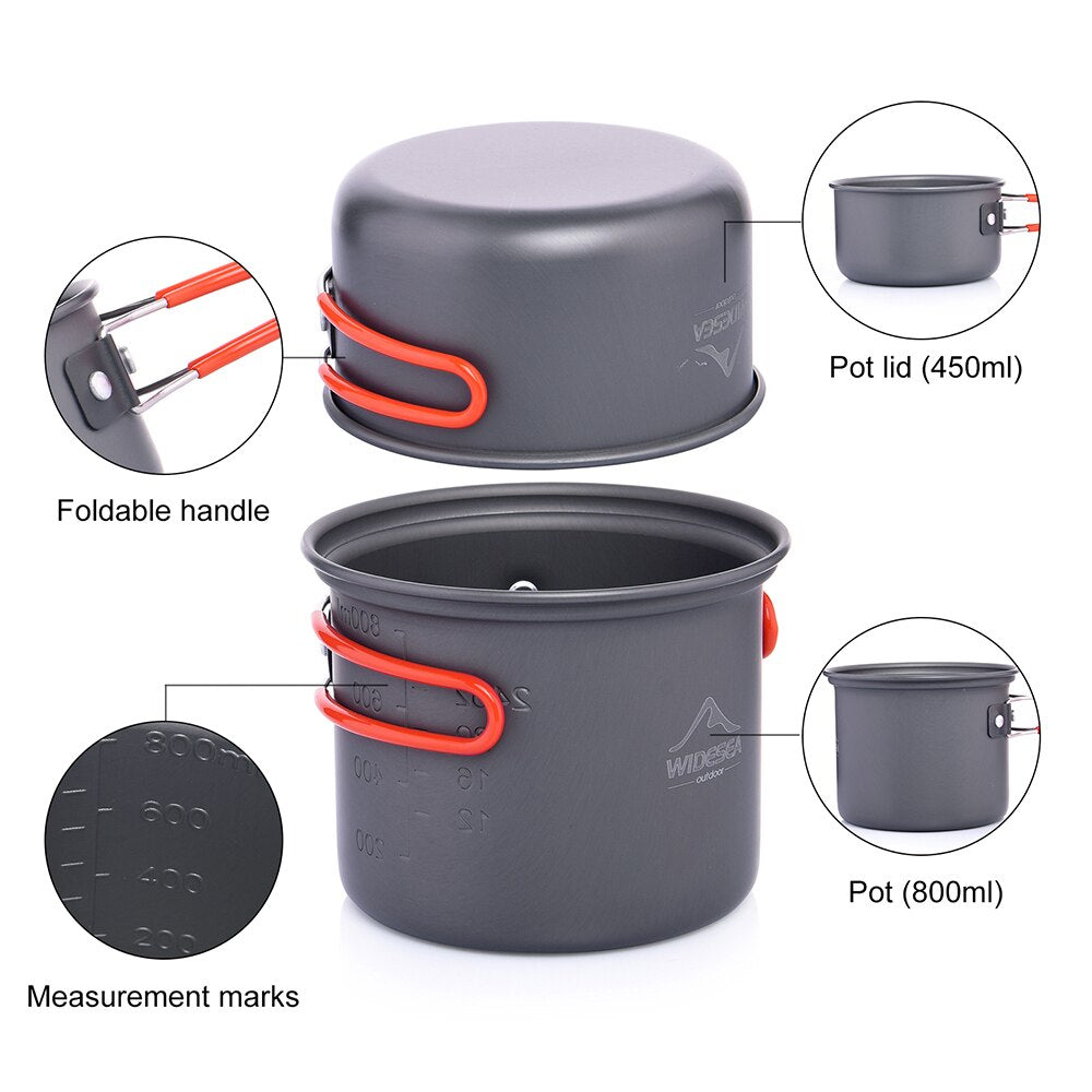 Widesea Camping Cookware Outdoor Cooking Set Tableware Tourist Kitchen Camping Pot Heat Exchange Cooker Travel Utensil Equipment