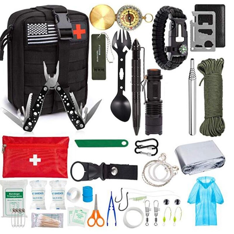 Survival Kit military Camping Multifunction Defense Equipment First Aid SOS for Wilderness Adventure With knife Thermal Blanket