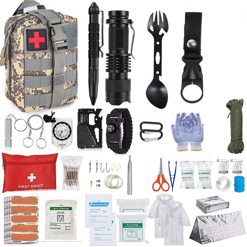 Survival Kit military Camping Multifunction Defense Equipment First Aid SOS for Wilderness Adventure With knife Thermal Blanket