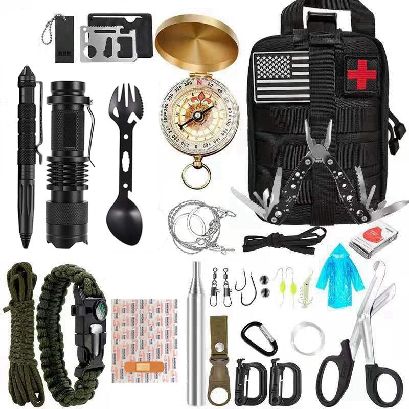 Survival Kit military Camping Multifunction Defense Equipment First Aid SOS for Wilderness Adventure With knife Thermal Blanket