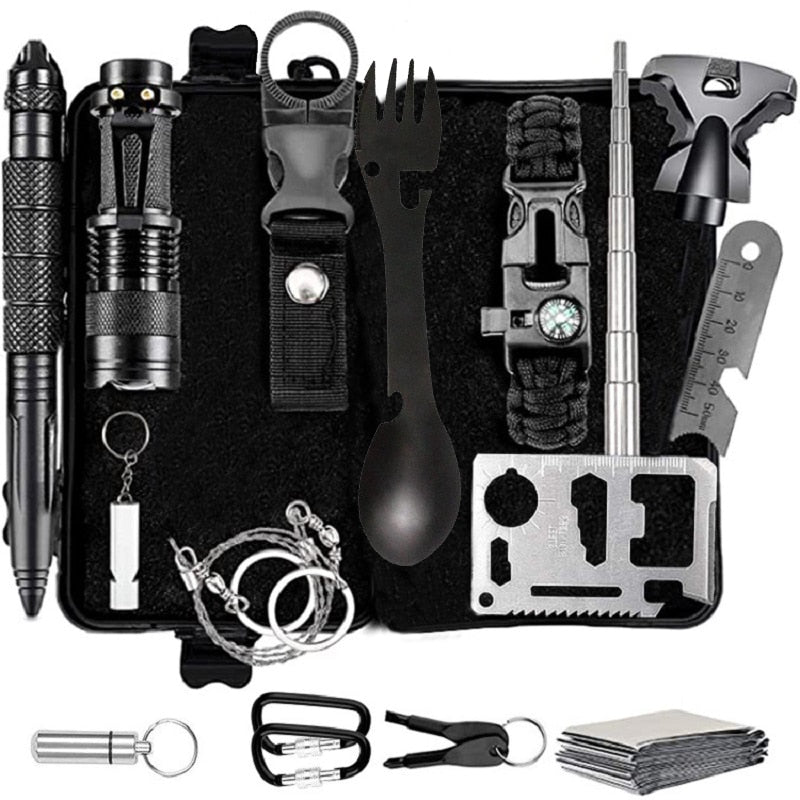 Survival Kit military Camping Multifunction Defense Equipment First Aid SOS for Wilderness Adventure With knife Thermal Blanket