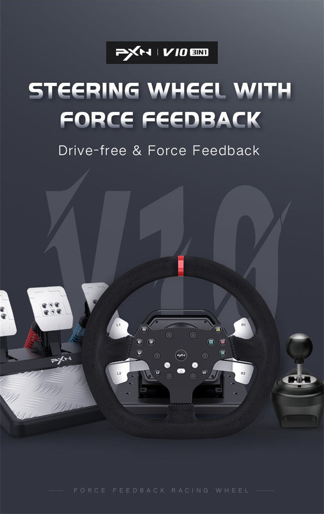 pxn v10 volante juego de doble motor vibración rueda fuerza rueda de  retroalimentación para xbox uno/s pc ps4