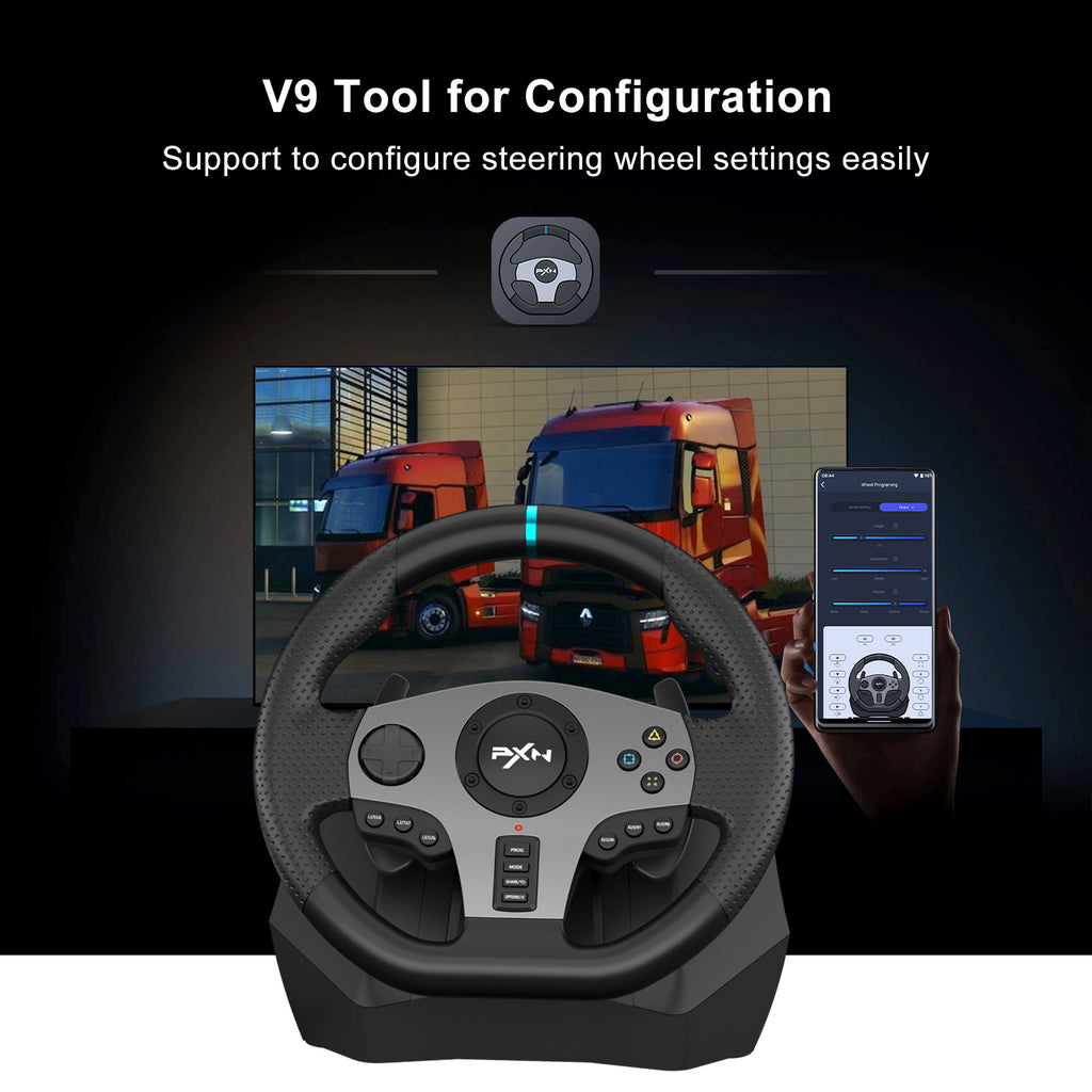 PXN Game Racing Wheel, V9 270°/900° Adjustable Racing Steering Wheel, With  Clutch and Shifter, Support Vibration and Headset Function, Suitable For