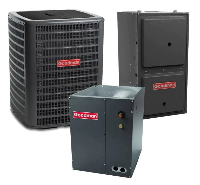 Goodman 4 TON 17.2 SEER2 Upflow AC system with 96% AFUE 120k BTU 2 stage Low NOx Furnace (GSXC704810, CAPT4961D4, GMVC961205DN)