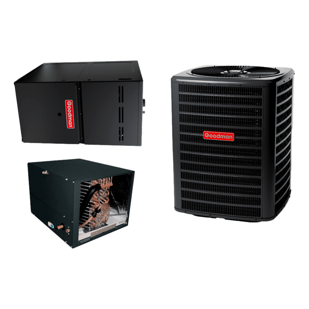 Goodman 1.5 TON 14.5 SEER2 Horizontal AC system with 80% AFUE 60k BTU Furnace (GSXM401810, CHPTA1822B4, GM9S800603BN)