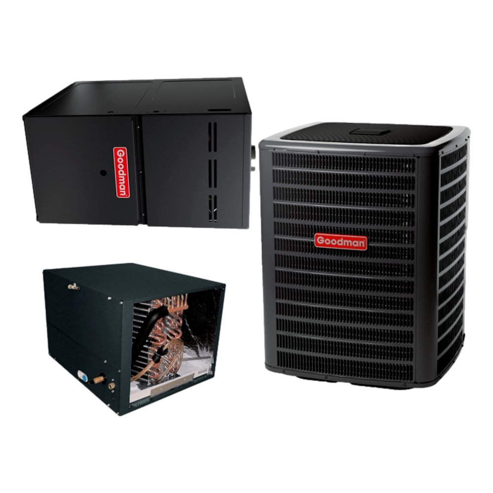 Goodman 2 TON 17.2 SEER2 Horizontal AC system with 80% AFUE 80k BTU 2 stage Low NOx Furnace (GSXC702410, CHPTA3026C4, GMVC800804CX)