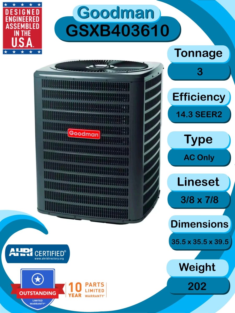 Goodman 3 TON 14.3 SEER2 Classic Series Air Conditioner Condenser - GSXB403610