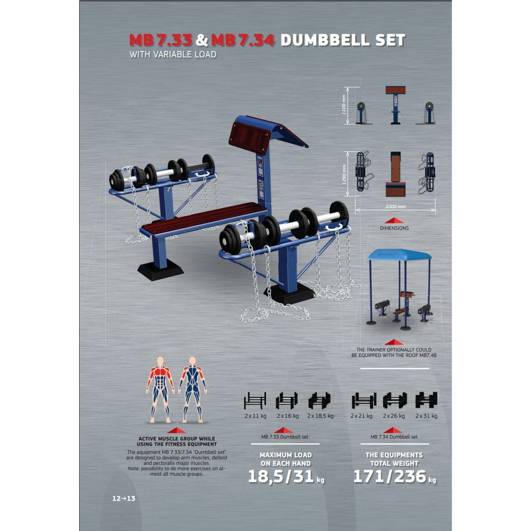 Street Barbell USA  Dumbbell Set 45lbs - 65lbs (Outdoor Gym Equipment)