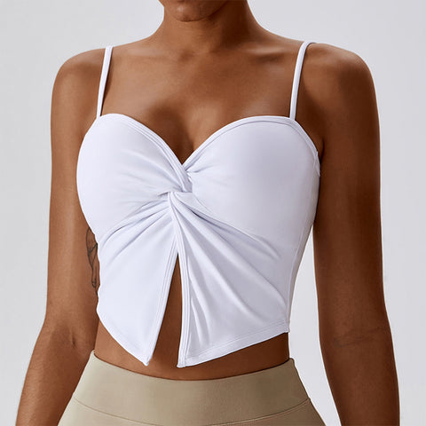 Sexy Pleated Nude Yoga Tank Top Strap