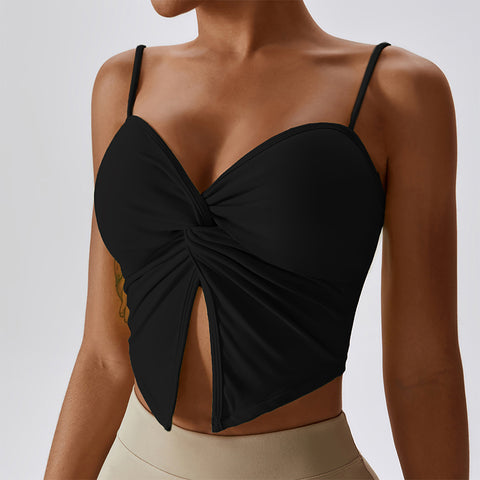 Sexy Pleated Nude Yoga Tank Top Strap