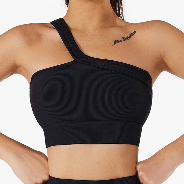 Halter One Shoulder Sport Bra Crop Top