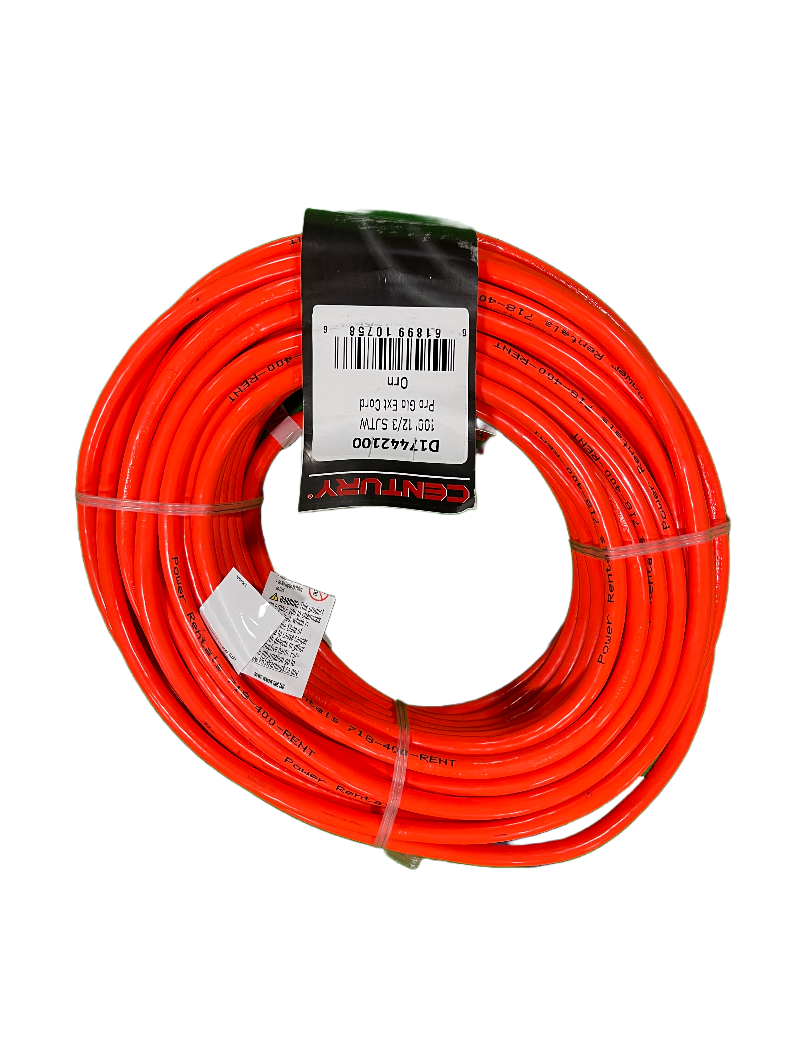 100ft 12/3 Orange Extension Cord Lighted Plug