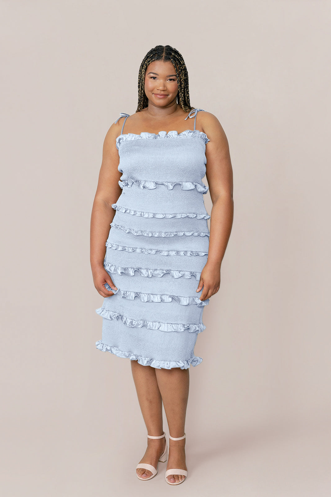 Natalia Satin Shirring Dress | Made To Order