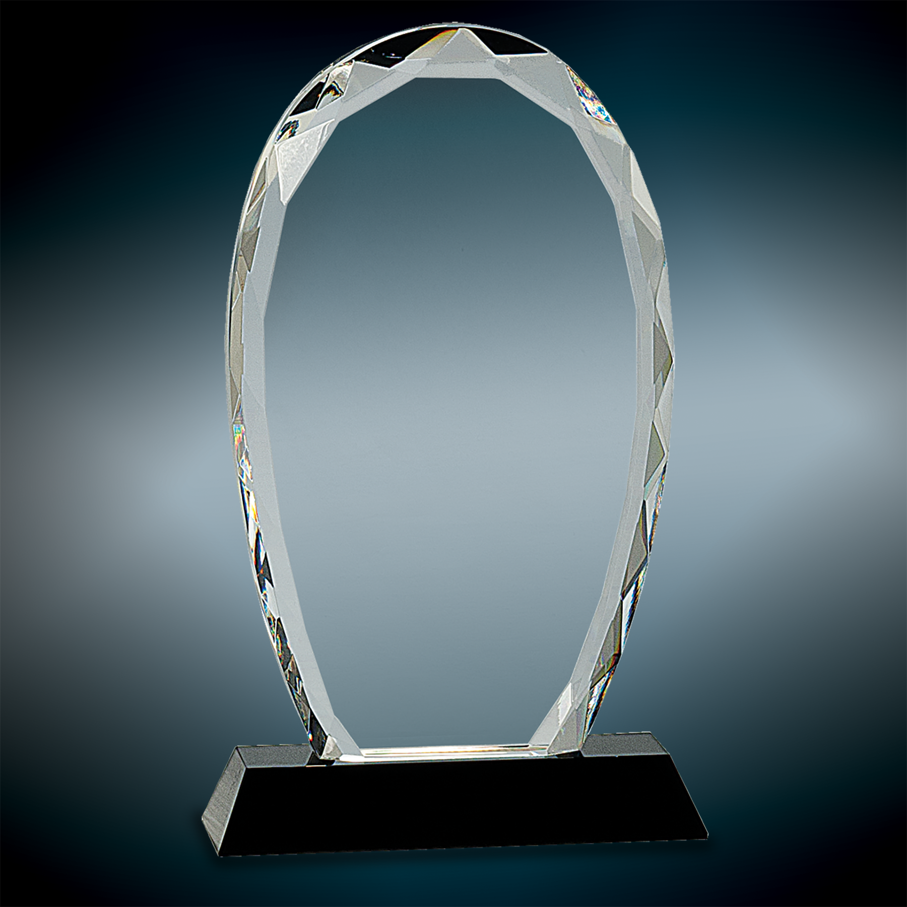 Oval Facet Crystal Awards on Black Pedestal