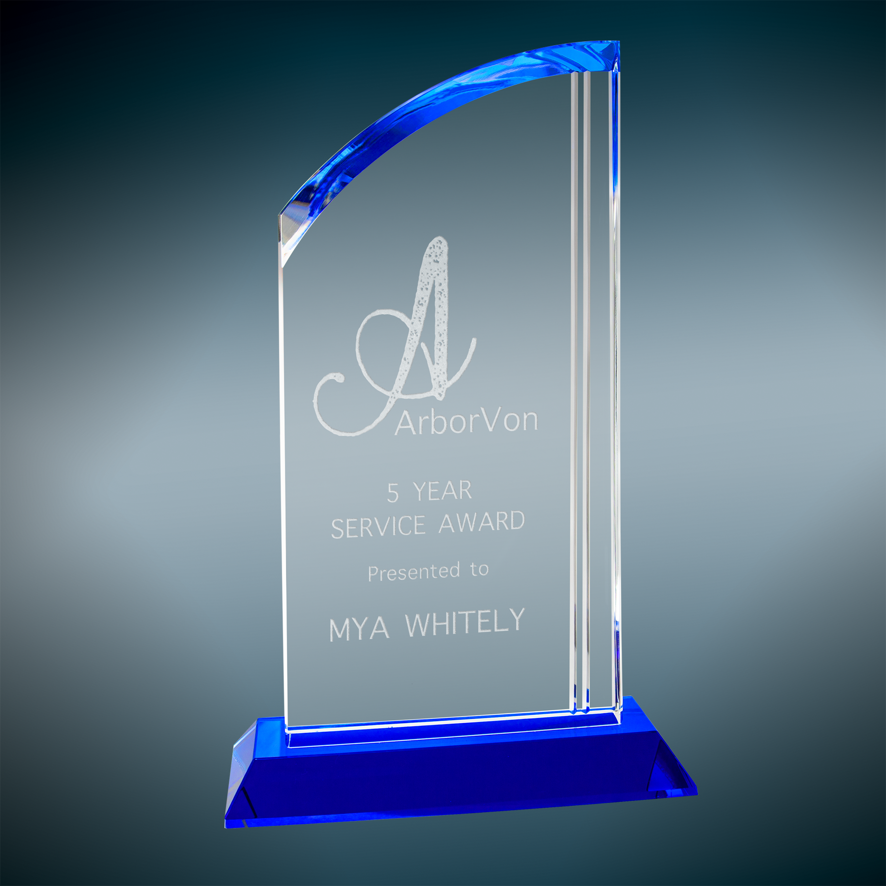 Crystal Arch on Blue Pedestal Awards
