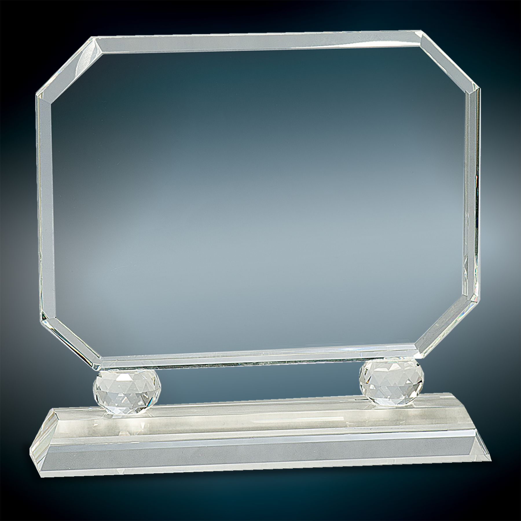 Rectangle Crystal Awards on 2-Column Clear Pedestal