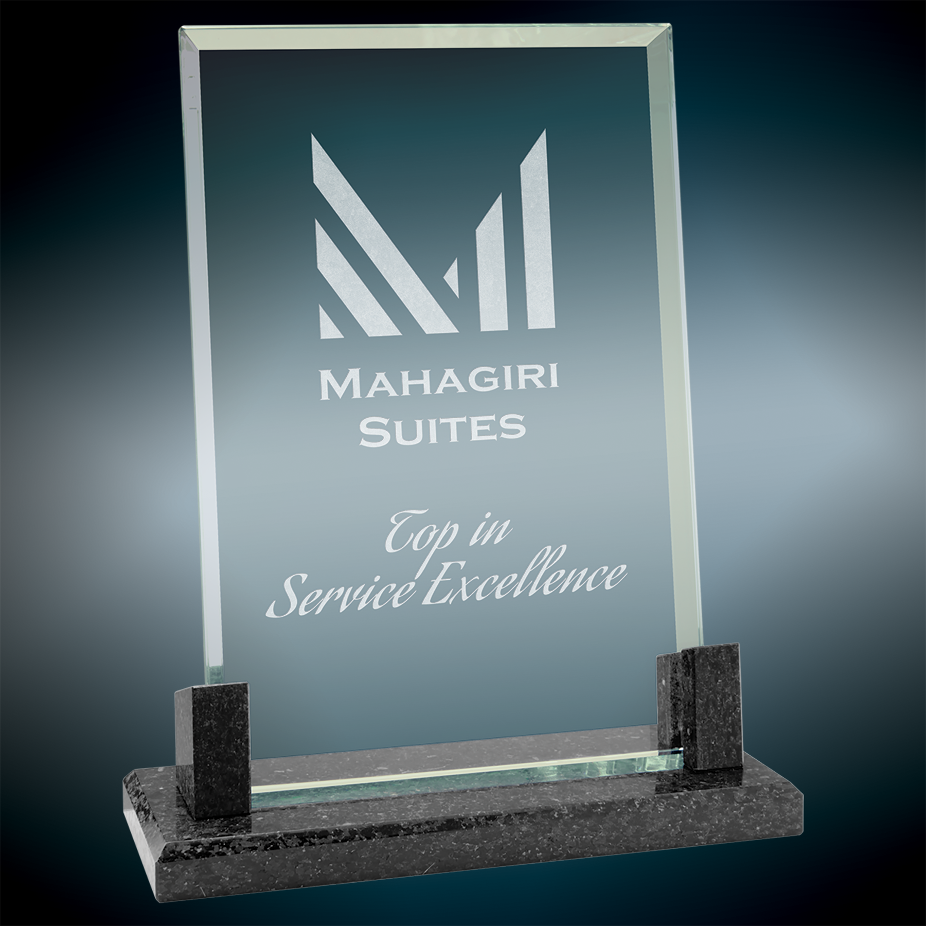 Rectangle Glass Awards with Black Marble Base