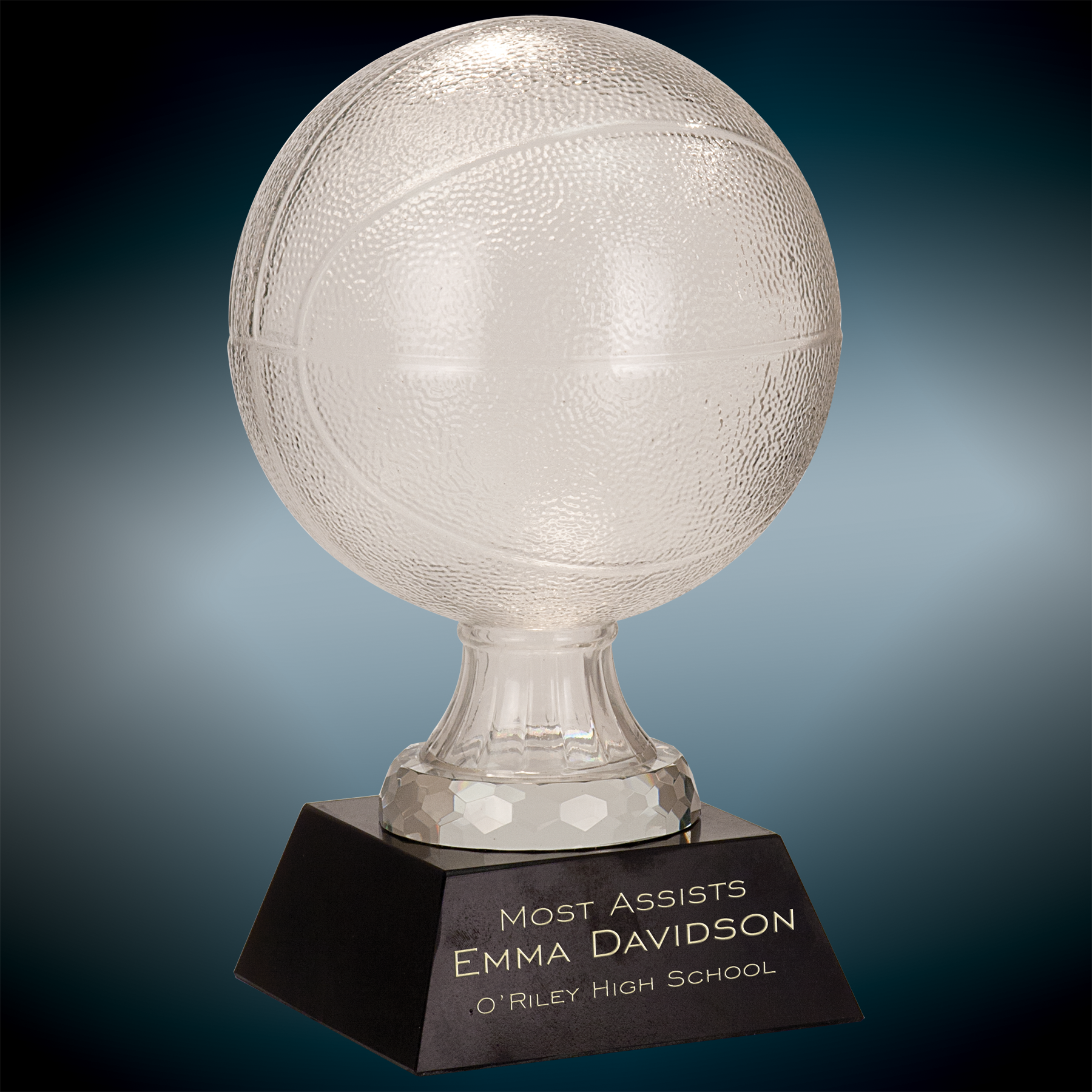 Glass Basketball Awards with Black Marble Base