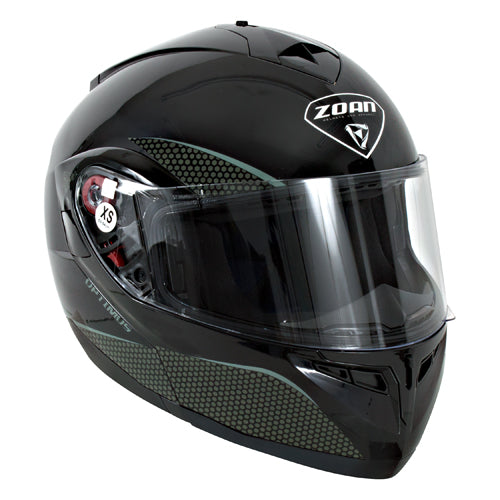 Zoan 038-013 Zoan Optimus M/c Helmet - Black - Xs Size : X-Small, Color : Glossy Black, Lens Type : Single, guard : Velcro