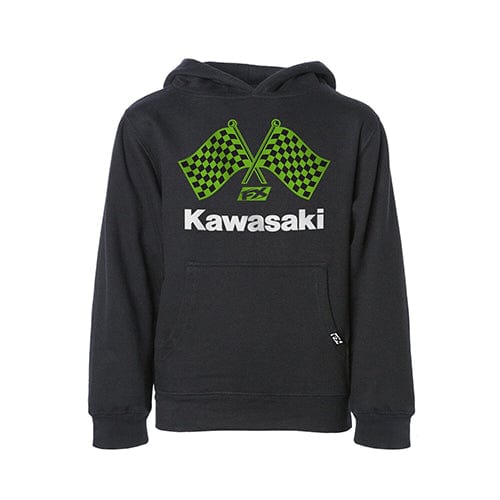 Factory Effex Kawasaki Finish Line Youth Pullover Hoodie / Black (M) 23-88122