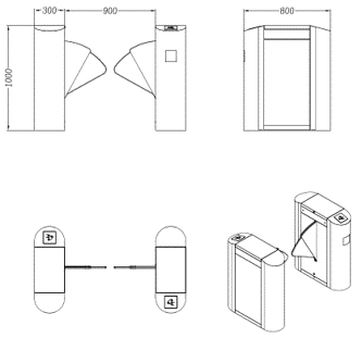 UT-FLA-5702 Security Semi-automatic Flap Turnstile with Access Control: HC-FLA-3M21