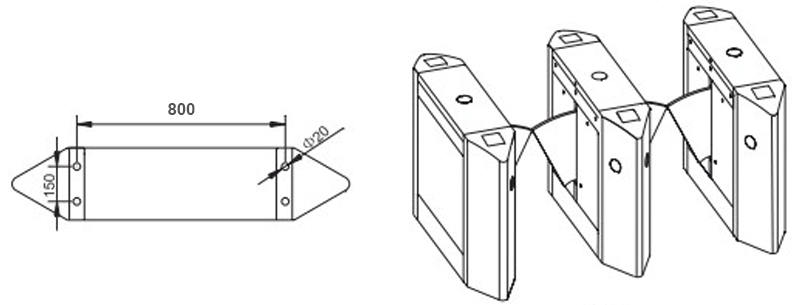 Security Semi-automatic Flap Turnstile with Access Control: UT560-C