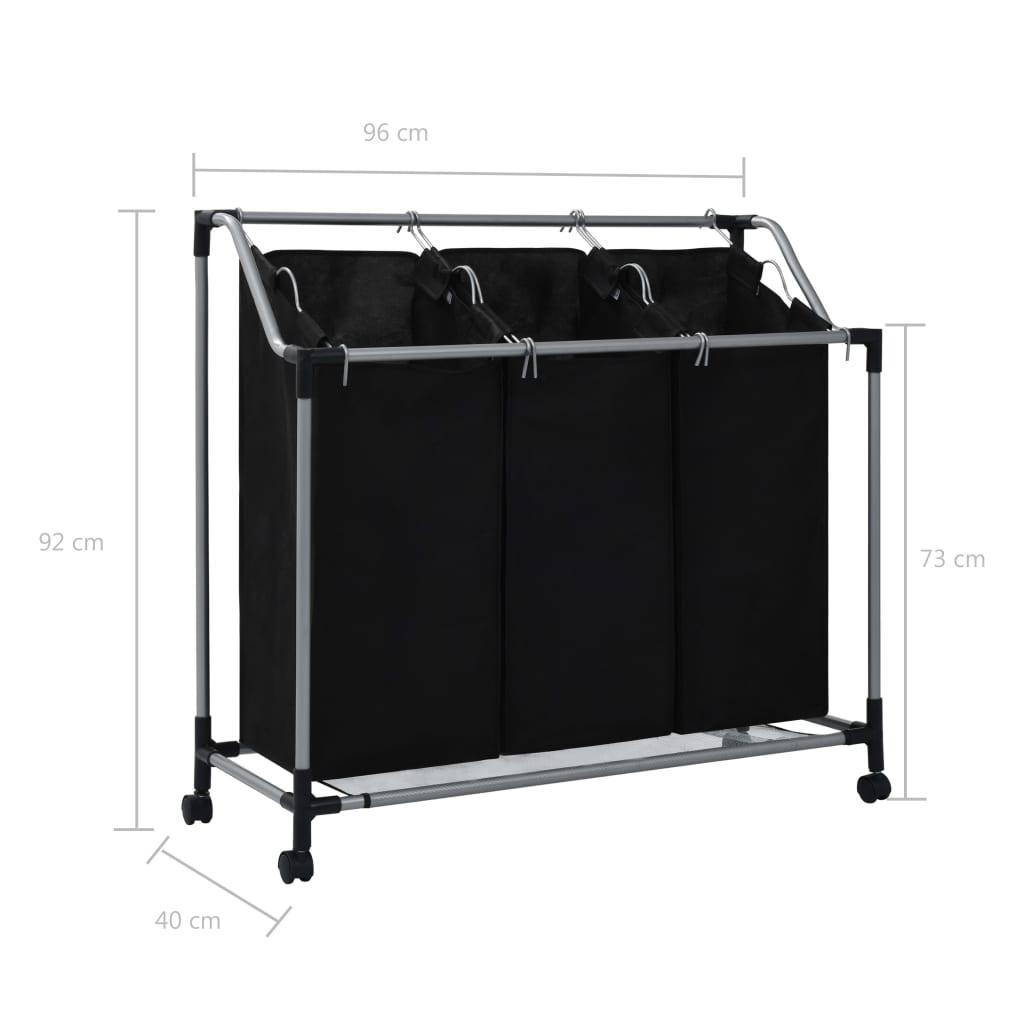 Laundry Sorter with 3 Bags Black Steel