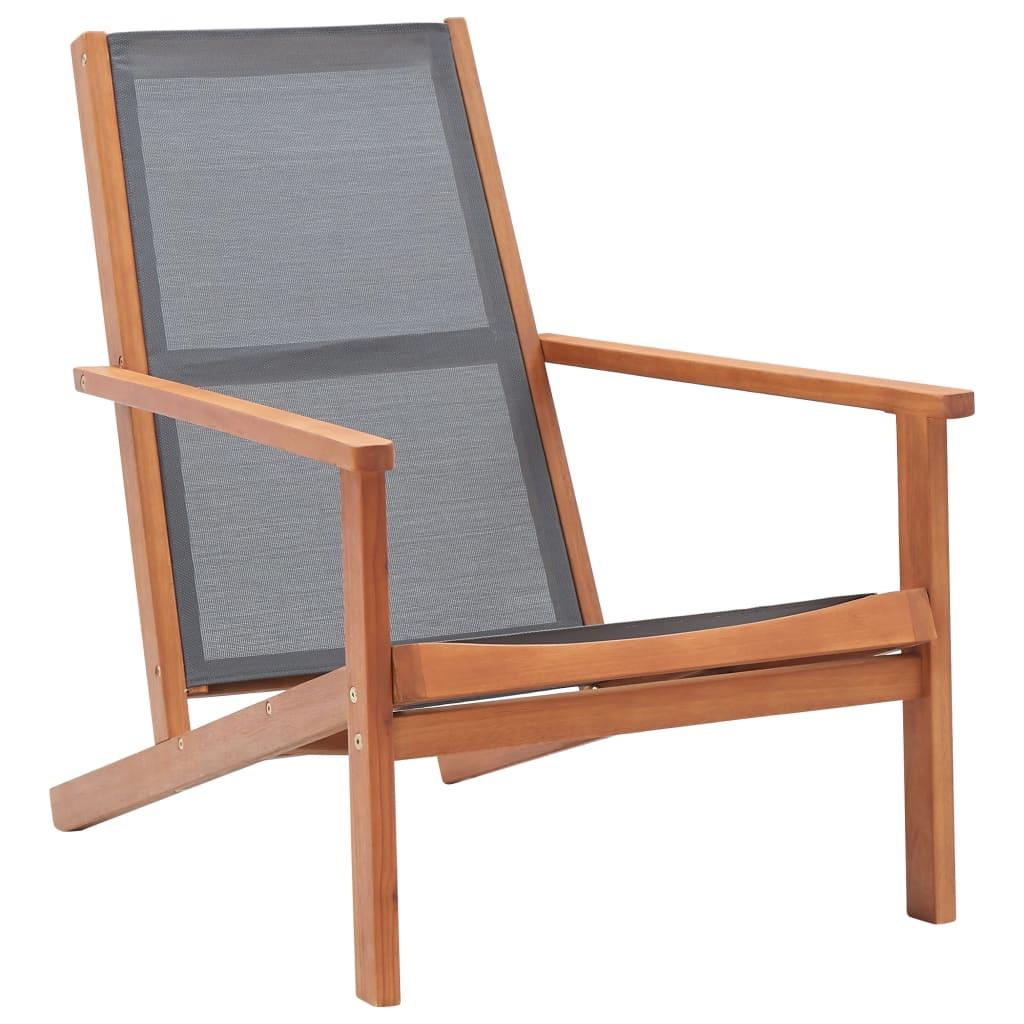 Patio Lounge Chair Gray Solid Wood Eucalyptus and Textilene