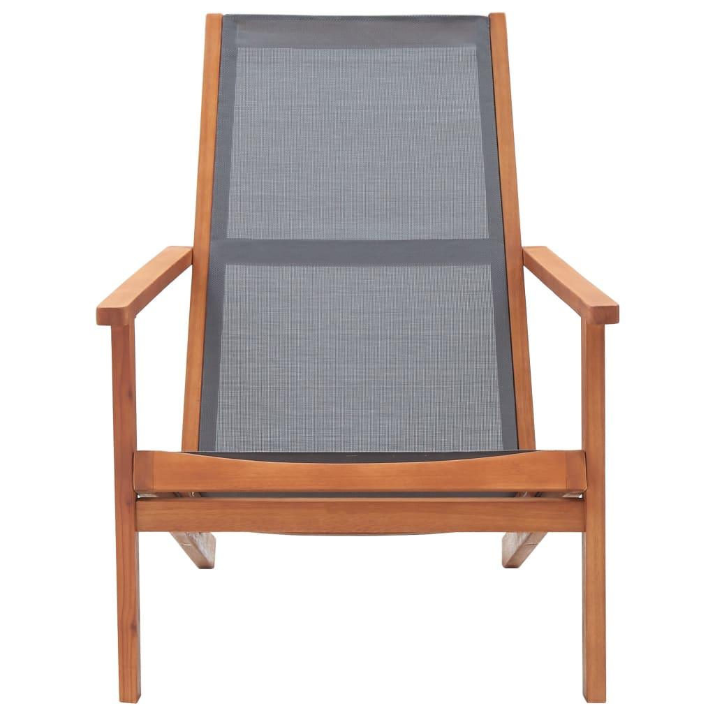 Patio Lounge Chair Gray Solid Wood Eucalyptus and Textilene