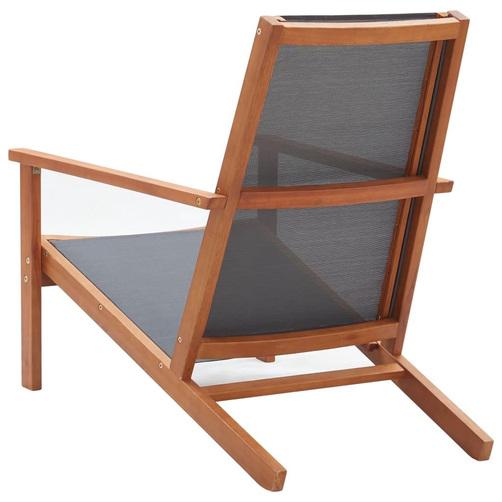 Patio Lounge Chair Gray Solid Wood Eucalyptus and Textilene