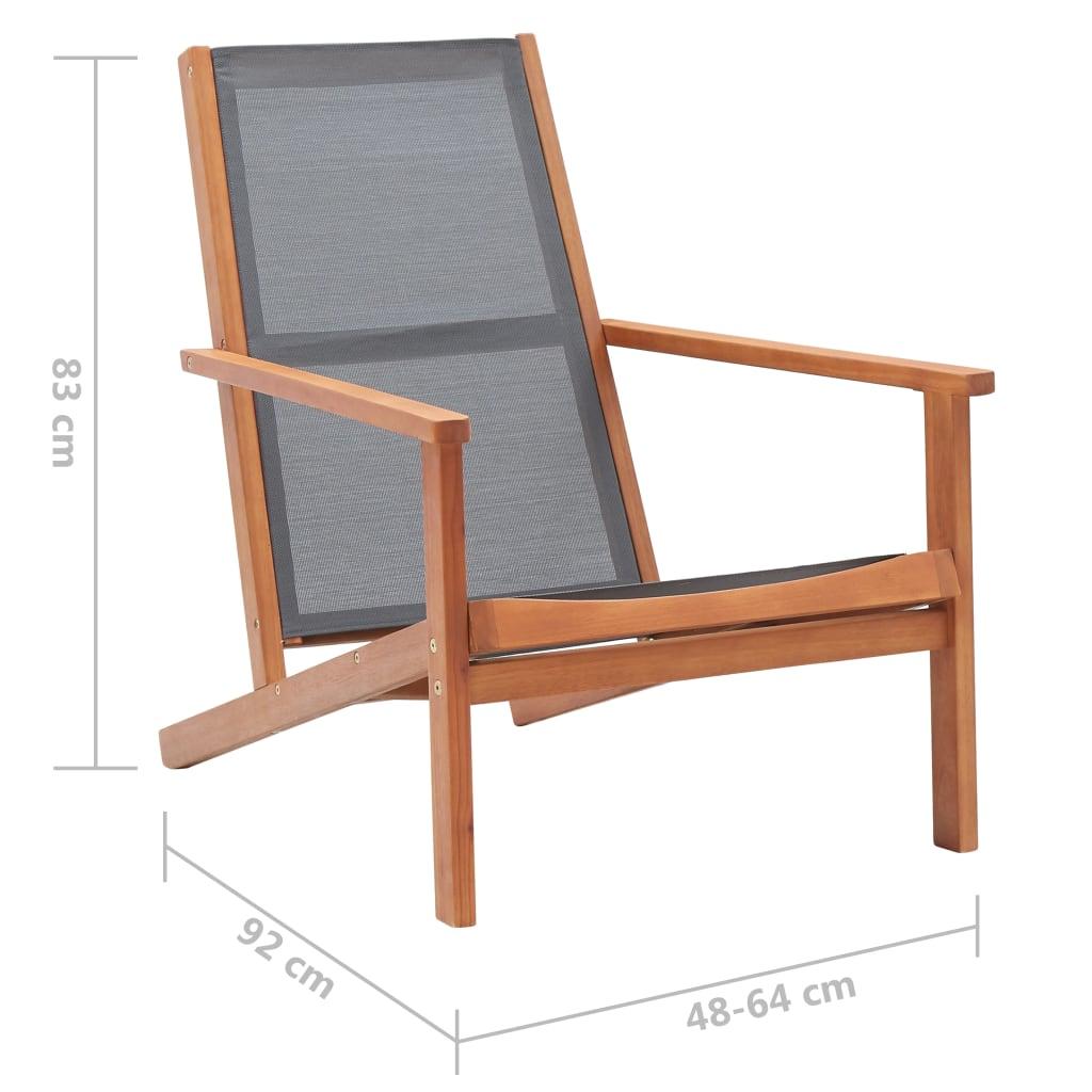 Patio Lounge Chair Gray Solid Wood Eucalyptus and Textilene