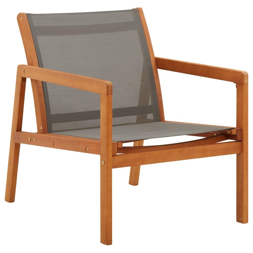 Patio Lounge Chair Gray Solid Wood Eucalyptus and Textilene