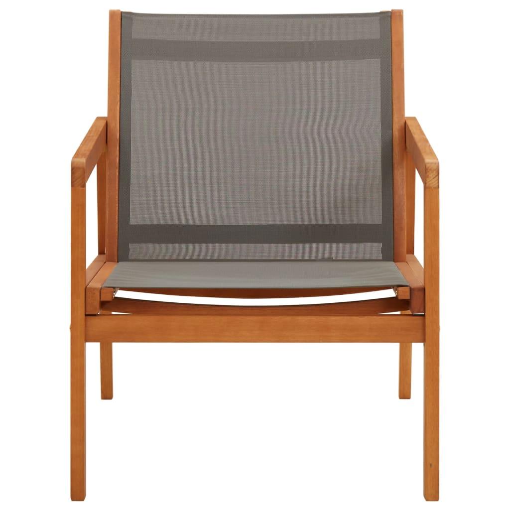 Patio Lounge Chair Gray Solid Wood Eucalyptus and Textilene