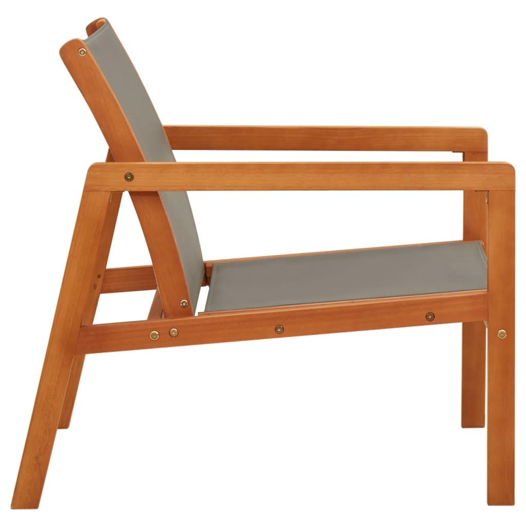 Patio Lounge Chair Gray Solid Wood Eucalyptus and Textilene