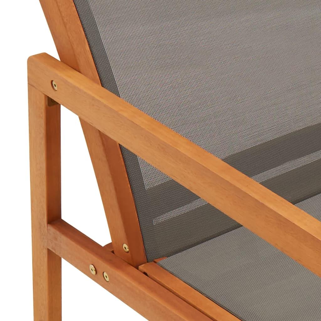 Patio Lounge Chair Gray Solid Wood Eucalyptus and Textilene